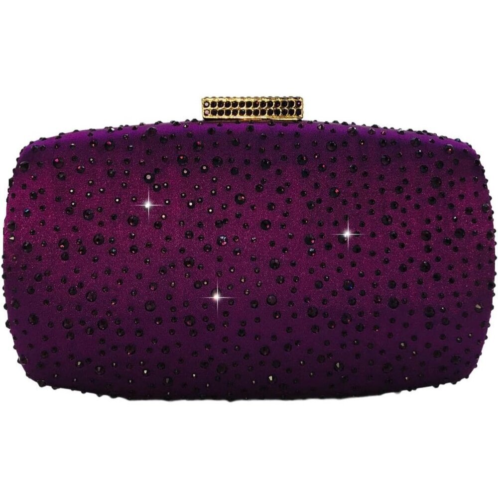 🆕 Women Purple Crystal Clutch Purse Evening Wedding Party Bridal Rhinestone Bag